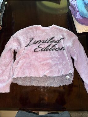 Boohoo Pastel Pink Fuzzy 'Limited Edition' Crewneck Sweater